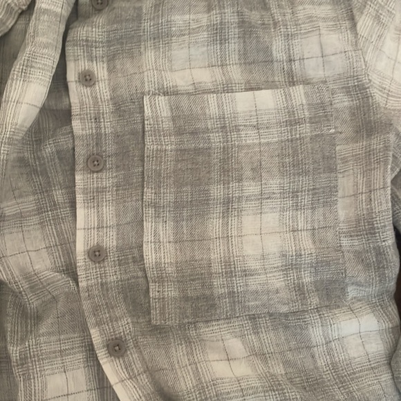 Dynamite Clothing Button Down Grey and White Checkered Flannel with Pockets - Picture 3 of 5